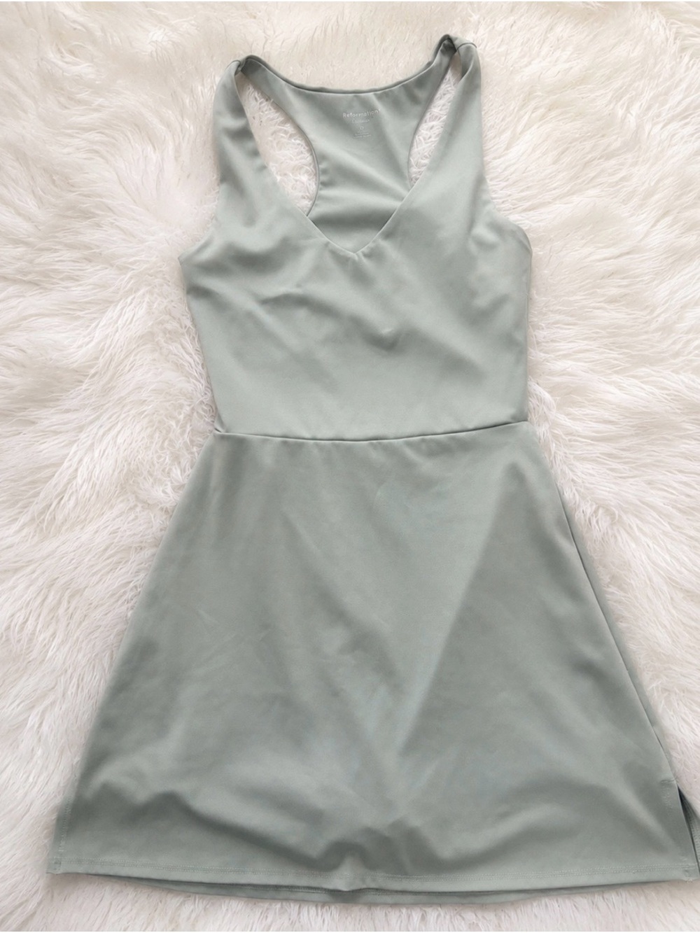 Reformation Eco Move Light Sage Racerback Mini Dress with built in shorts